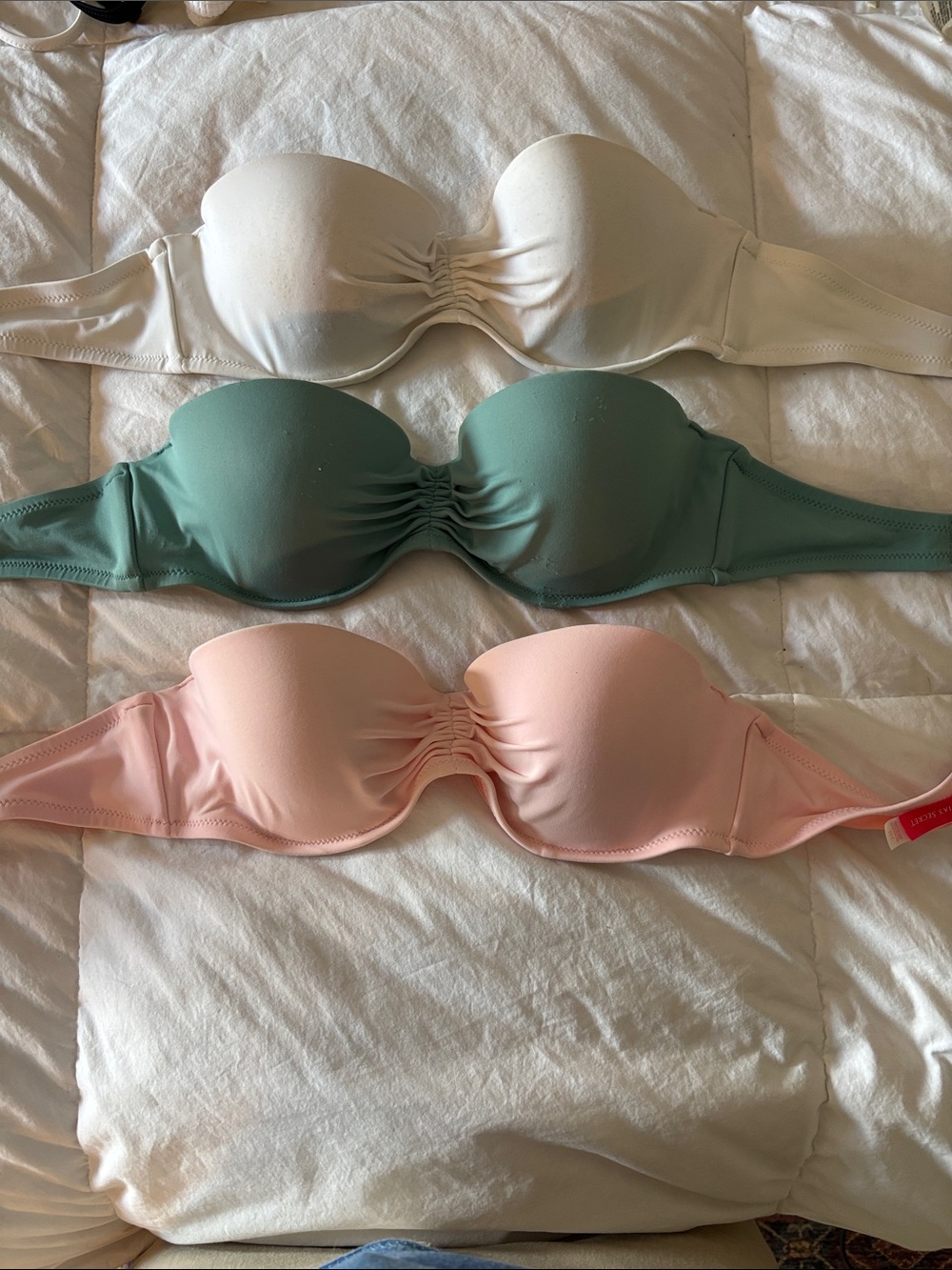 Victoria's Secret Strapless Push-Up Bandeau Set - Cream, Sage, Blush